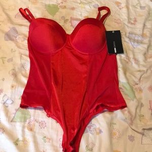 Sexy red bustier bodysuit